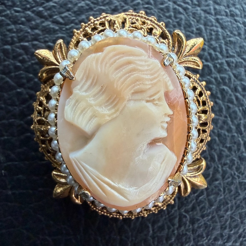 Elegant Gold and Cream Cameo Brooch